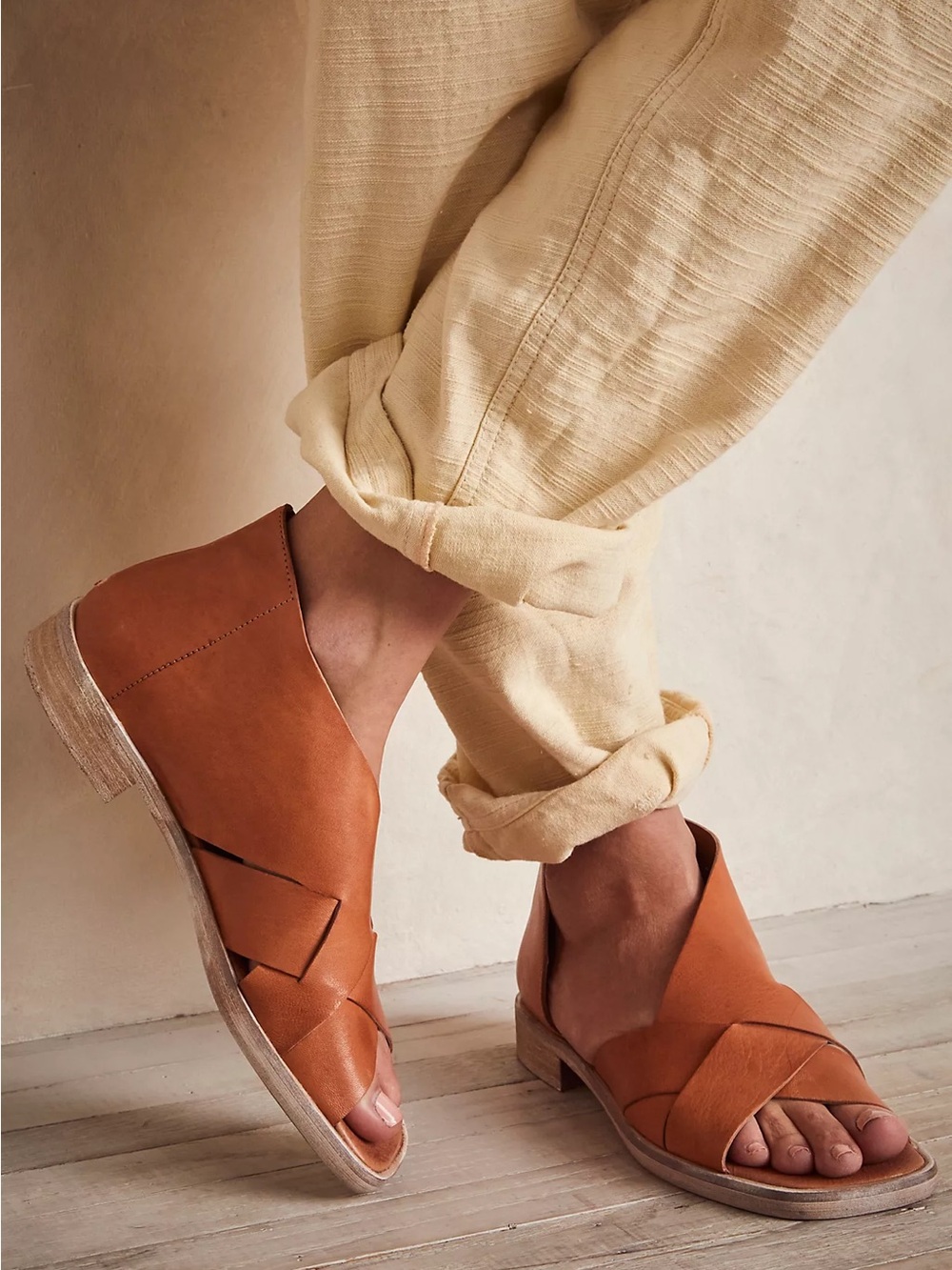 Free People Sun Valley Leather Square Open Toe Sandals Brown Women’s Size 39 1/2